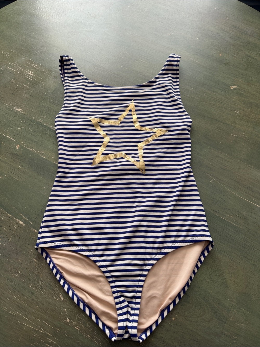 Crewcuts Navy & White Striped One-Piece Swimsuit with Gold Star